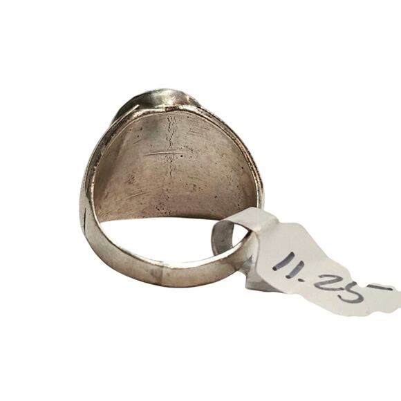 Vintage Navajo Men's Sterling Silver Onyx Cabochon Ring - Diné Fan Accents - Picture 4 of 5